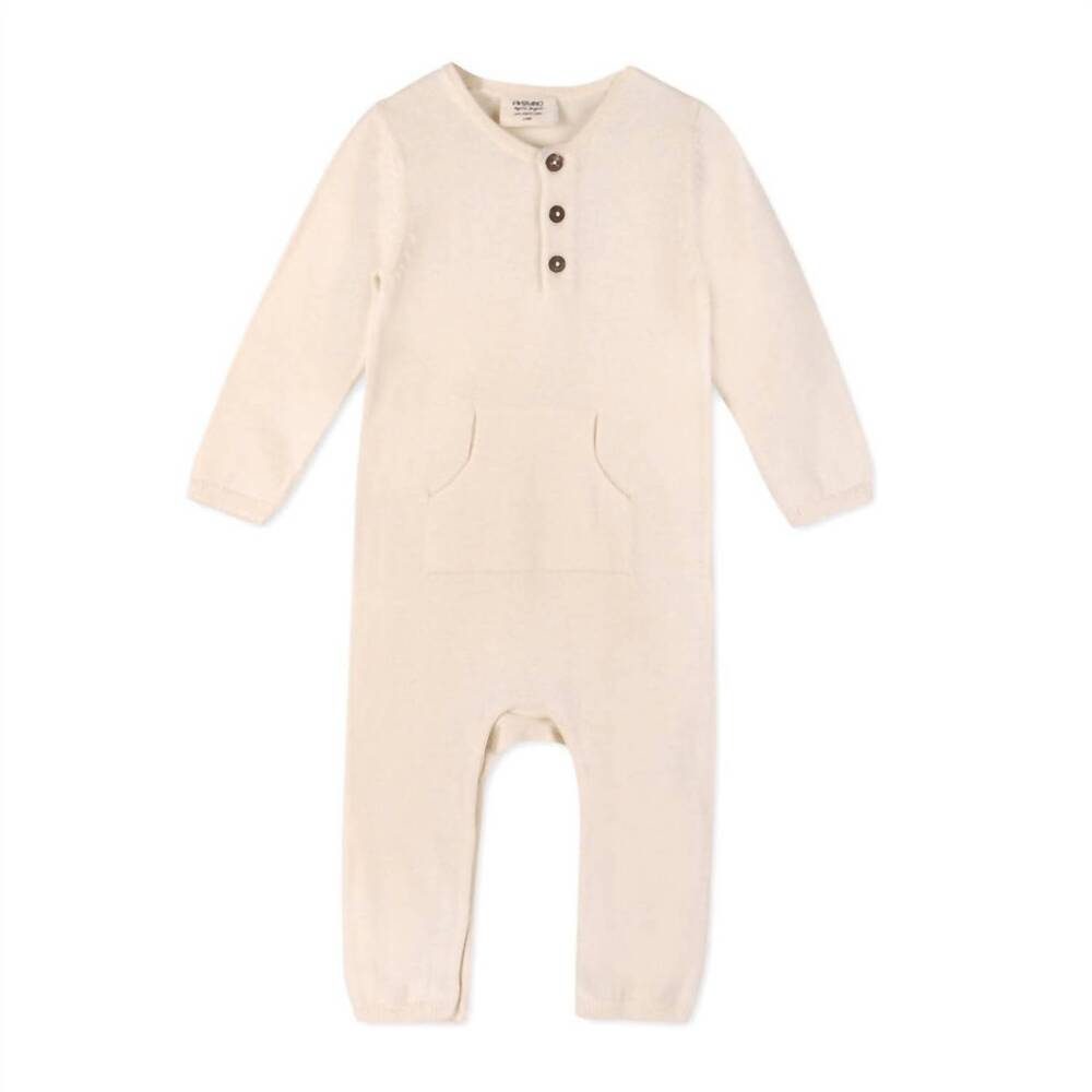 NEW VIVERANO ORGANICS kid's milan pastel kangaroo pocket jumpsuit in cream